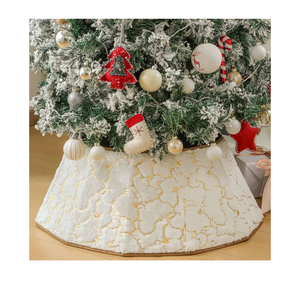 New Traditions White Velvet Christmas Tree Collar with Gold Glitter Quatrefoil Print – 26" Diameter Fabric Stand Band for Artificial & Natural Trees – Tree Skirt Alternative, Collapsible