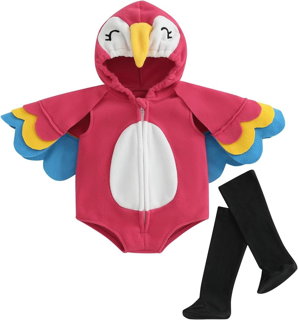 Baby Halloween Costumes Bee/Pumpkin/Ghost Costume Zipper Hooded Sleeveless Romper Stockings Infant Halloween Clothes (6-12 Months, Bird)