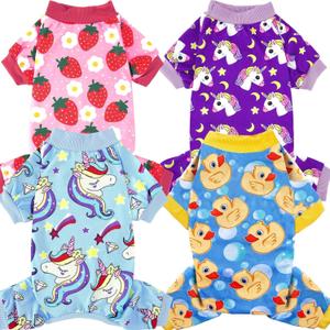 XPUDAC 4 Pieces Dog Pajamas for Small Dogs Pjs Clothes Puppy Onesies Outfits for Doggie Christmas Shirts Sleeper for Pet (XX-Large(Chest-22.8"))