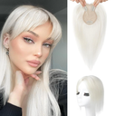 Flufymooz 100% Real Human Hair Toppers for Women, 10 Inch Clip in Human Hair Topper for Thinning Hair, 360°3D Cover Clip in Bangs Natural Hairpiece With 4.5'' x 3'' Silk BaseSilver White