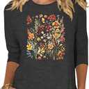 Chulianyouhuo Womens 3/4 Sleeve T Shirt Sunflower Graphic Tees Dandelion Flower Print Summer Casual Tops Blouse size; XL