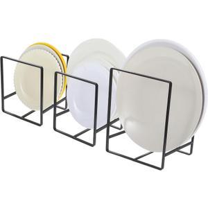 MAQUITA 3 Piece Plate Organizer for Kitchen Cabinet, Shelf, 2 Sizes for Pots, Pans, Cutting Boards - Black