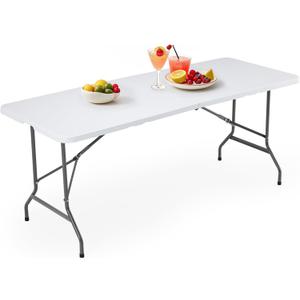 DUMOS 6ft Plastic Folding Table, Indoor Outdoor Portable Heavy Duty Table w/Carrying Handle, Lock for Camping Picnic Party Dining, White
