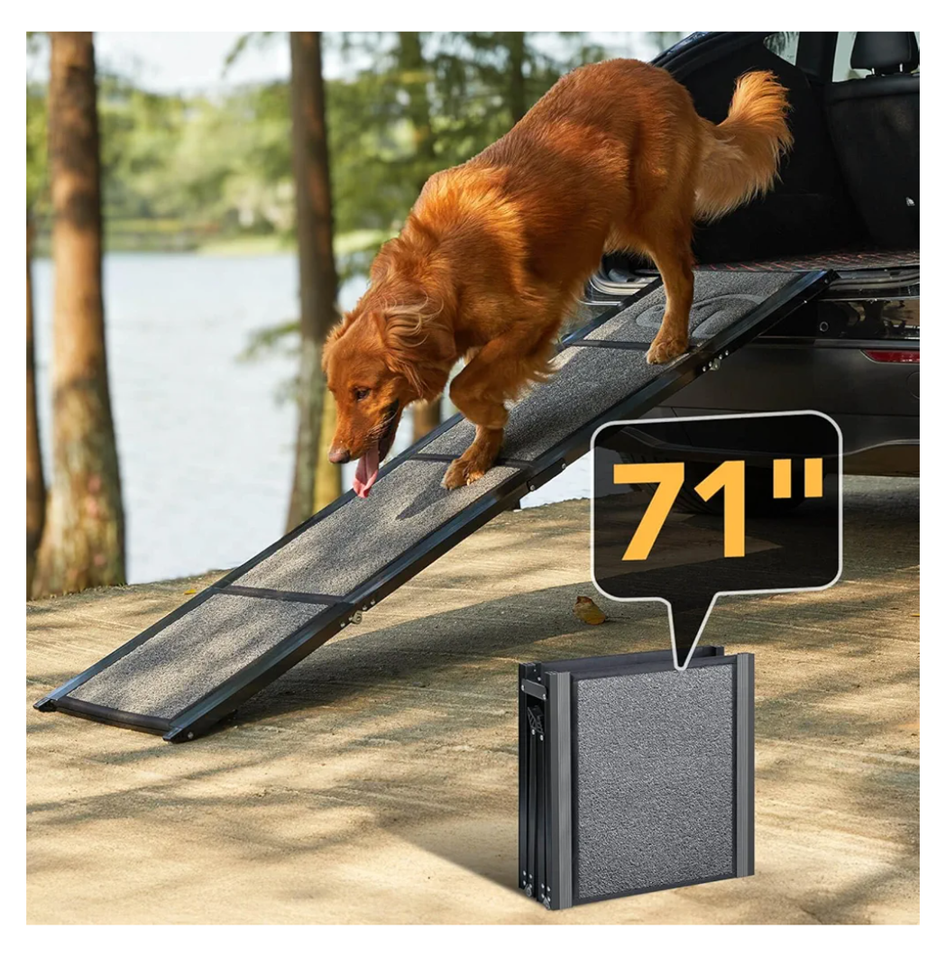 Dog Ramp for Car 71'' X-Long & 17.2" Wide Folding Dog Ramps for Large Dogs with Non-Slip Rug Surface Portable Dog Car Ramp for SUV Car & Truck, Outdoor Dog Ramp Up to 250 LBS