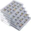 misaya Acrylic Earring Organizer with 75 Slots, 5 Drawers Clear Jewelry Organizer for Earrings Only, Birthday Present, Grey