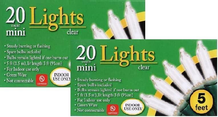 20 Count Mini Light 2 Pack - Clear, 5 Feet, Indoor, Incandescent, String Lights