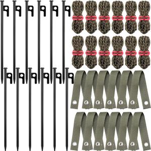 Sintuff 36 Pcs Heavy Duty Tree Stake Kits Stake and Support for Young Leaning Tree Anchor Straightening Kit, 15.8'' Support Straps, 11.8'' Steel Stakes, 13.12ft Rope(Army Green)