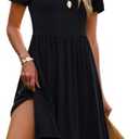 Zeagoo Womens Casual Dress Floral Patchwork Summer Dress Square Neck Short Sleeve A Line Flowy Swing Mini Dress with Pockets 2XL
