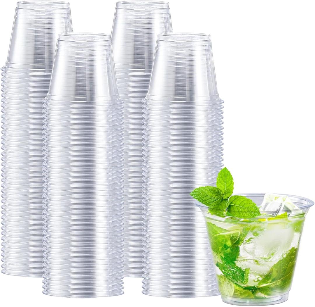 Clawsoff 300 Pack 9 oz Clear Plastic Cups, Disposable Cocktail Cups (No Lids) for Party, Wedding, PET Plastic Cup Bulk, Fancy Party Drinking Cup, Clear Tumblers for Cold Beverage