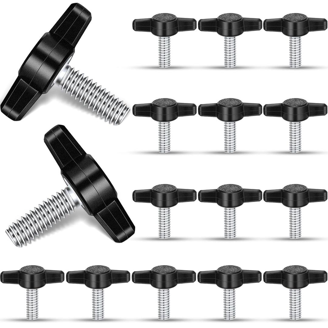 Tandefio 16 Pcs 1/4"-20 x 3/4" Stainless Steel Thumb Screw Thread Thumbscrew Adjustable Tee Wing Screw Black Wing Knob Bolt for Remove Replace Tightening Knob Power Supply (Round)