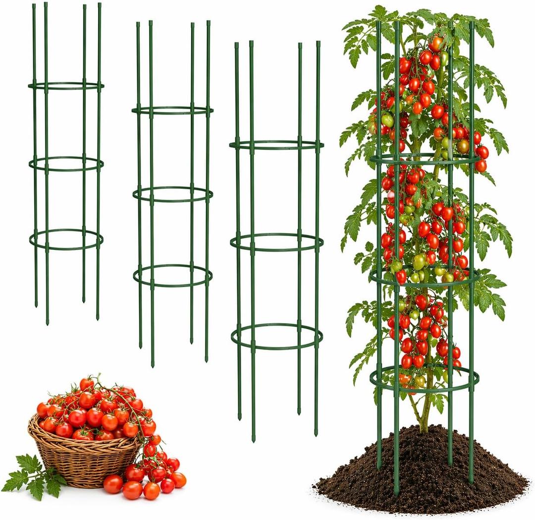 4 Pack Tomato Cages for Garden, 49" Adjustable Heavy Duty Round Tomato Cage, Metal Plant Support & Tomato Trellis for Raised Garden Bed, Pots, Vegetable & Climbing Plant Support Stakes (4)