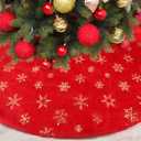 48 Inch Christmas Snowflake Tree Skirt Red Faux Fur Tree Skirt with Gold Sequin Snowflakes Red Gold Snowflake Soft Plush Round Xmas Trees Mat for Winter Holiday New Year Party Home Decor