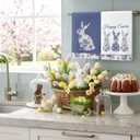 2 x Frienda 2 Pcs Blue Easter Kitchen Towels Blue Floral Easter Hand Towels Bunny Dish Towel 17 x 26 Inch Rabbits Bow Decor Kitchen Towel Spring Farmhouse Holiday Room Decoration