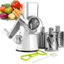 Ourokhome Rotary Cheese Grater Hand Crank, Kitchen Shredder Speed Mandolin Slicer Nuts Grinder with Handle and Drum Blades for Cheese, Vegetable, Walnuts, Chocolate, Potato, Carrot, 3 Blades, White