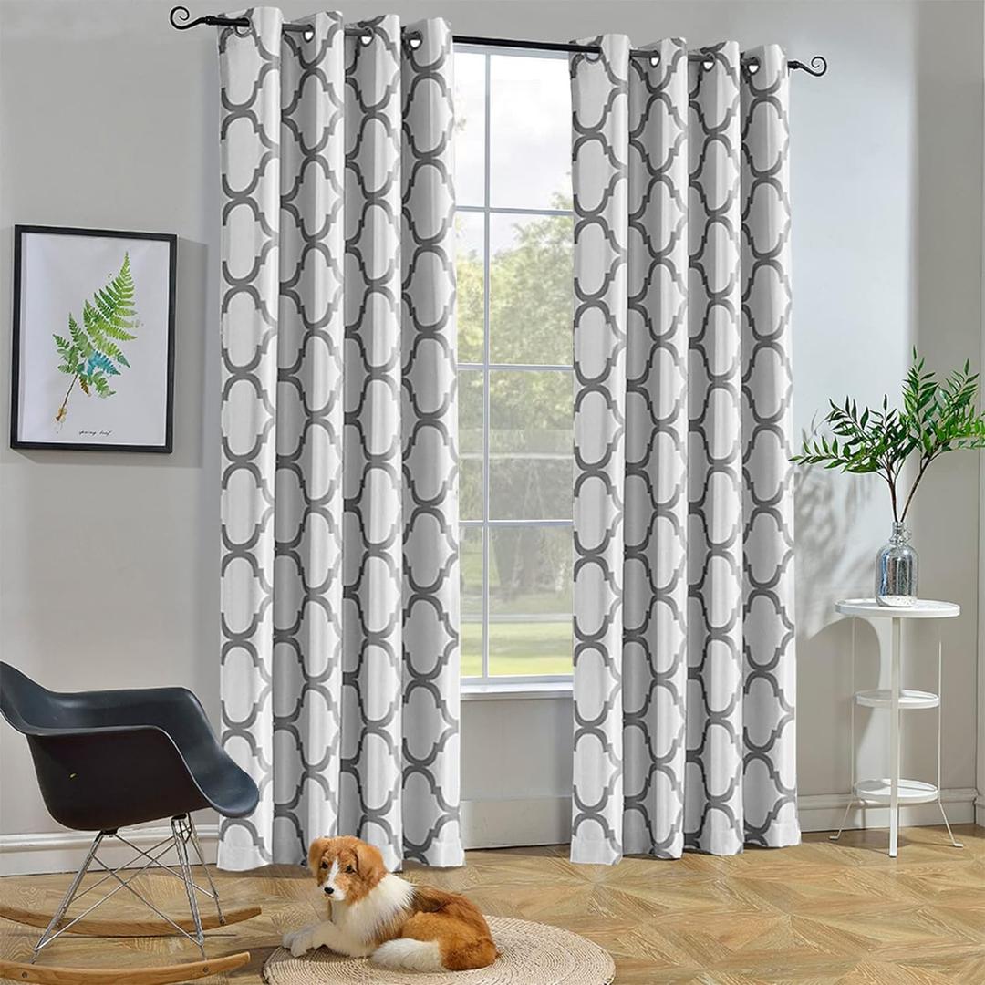 Melodieux Moroccan Fashion Room Darkening Grommet Curtains for Living Room, 52 by 96 Inch, Off White/Grey (1 Panel)