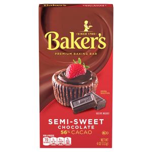 2 x Baker's Semi-Sweet Chocolate Premium Baking Bar with 56% Cacao, 4 oz Box (EXP 02/04/28)