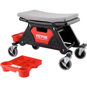 VEVOR Mechanic Stool 300 LBS Capacity Garage Stool Gift for Men, Heavy Duty Rolling Mechanics Seat, with Three Slide Out Tool Trays and Drawer, Tools for Automotive Auto Repair, 45.7 X 40.6 Cm