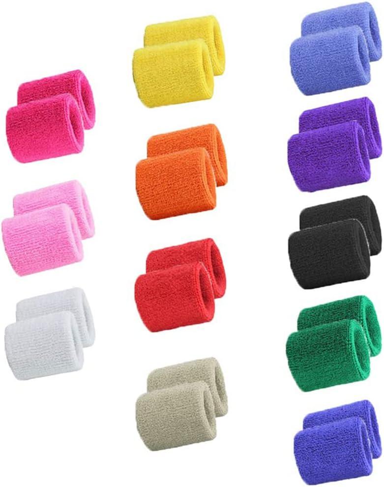 STONCEL 12 Pairs Colorful Sports Wristbands Cotton Sweatband Wristbands Wrist Sweatbands Wrist Sweat Bands for Tennis, Sport, Basketball,Gymnastics, Golf,Running (12pair Random Color)