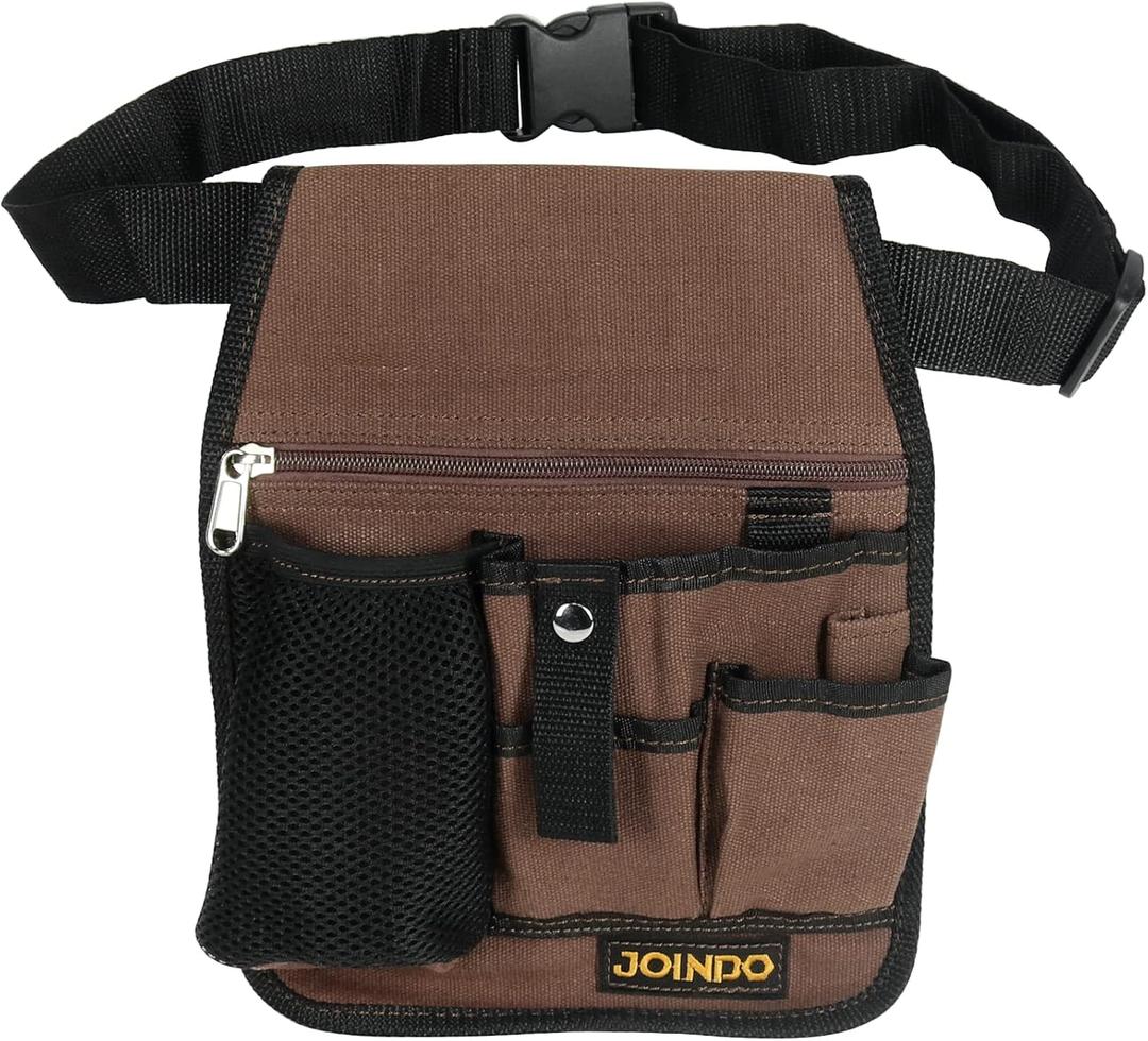 Garden Tool Pouch, Garden Tool Belt, Lightweight Tool Pouch with Pockets and Zipper, Utility Belt Canvas Tool Bag with Adjustable Waist Belt, Waist Tool Bag Apron for Women Men (Brown (Detachable))