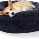 SAVFOX Calming Dog Bed, Anti Anxiety Dog Bed, Plush Donut Dog Bed for Small Dogs, Medium, Large & X-Large, Soft Fuzzy Comfy Dog Bed in Faux Fur, Cuddler Pet Bed, Washable, Multiple Sizes S-XL (Dark grey)