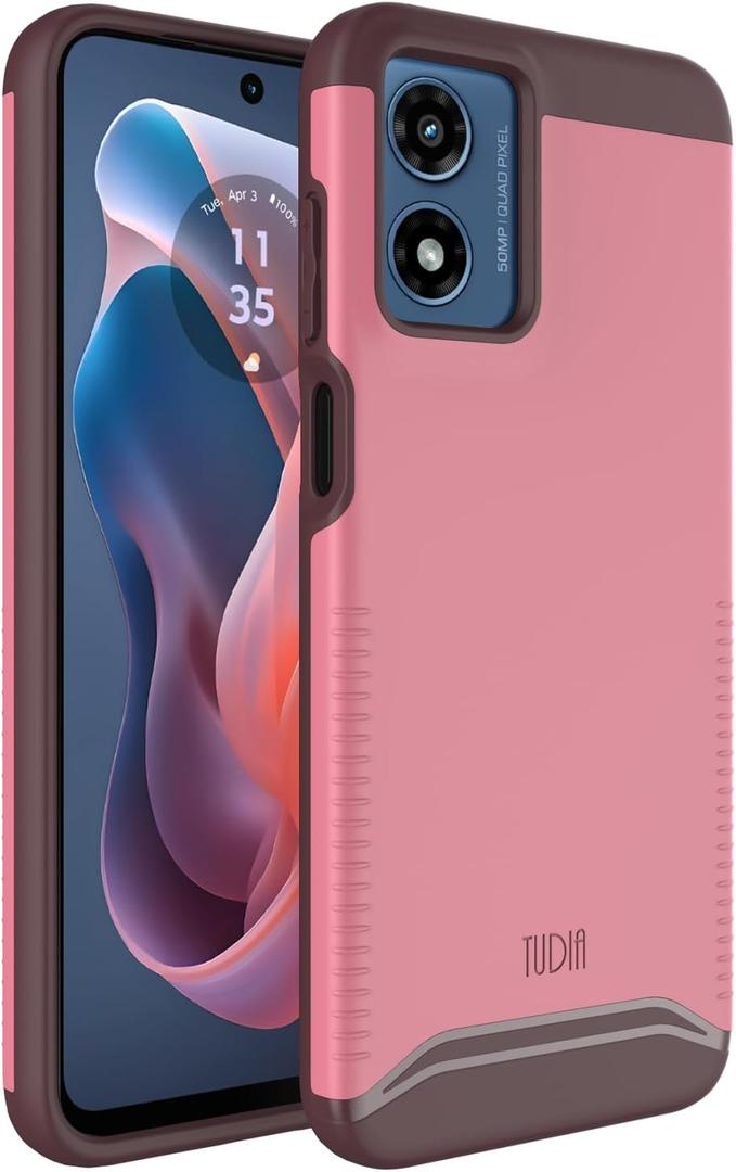 TUDIA Merge Motorola Moto G Play 4G 2024 Case - Dual Layer, Shockproof, Military Grade, Slim, Non-Slip, Heavy Duty Protective Phone Case - Protector Phone Cover - Smokey Pink