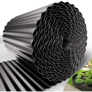 40FT x 8IN Flexible Corrugated Metal Garden Edging Roll, Rust Resistant Galvanized Steel Landscape Border, Flexible Lawn Edging for Flower Beds, Pathways & Outdoor Landscaping (Black)