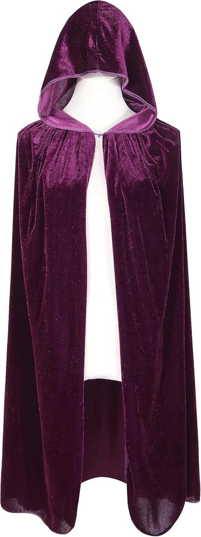BIGXIAN Kids Hooded Velvet Cloak Halloween Christmas Cosplay Fancy Cape (Dark Purple)