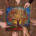 Mosaic Tree of Life Jigsaw Puzzles 1000 Pieces, PICKFORU Colorful Stained Glass Puzzles for Adults, Impossible Hard Plant Art Theme, Challenging for Adults