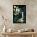 Vintage Halloween Wall Decor Horror Poster Cute Ghost in An Abandoned Arcade Wall Art Decor Gothic Dark Academia Ghost Art Poster Aesthetic for Living Room Bedroom8x12inch black framed (style-6)