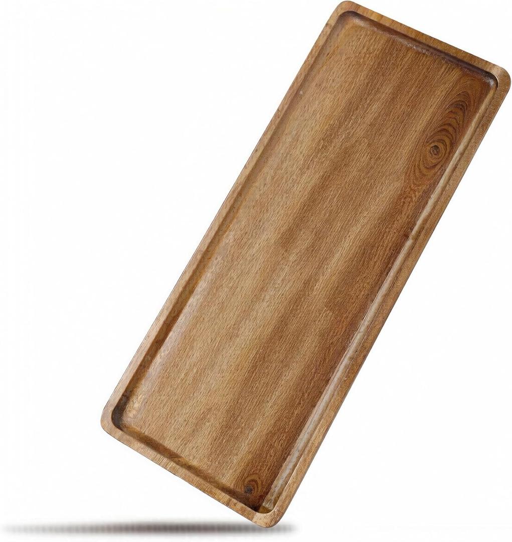 Solid Acacia Wood Serving Trays - 14" x 5.5" Rectangular Wooden Platters for Food, Charcuterie Boards, Cheese, and Appetizers - Perfect for Home Decor, Parties