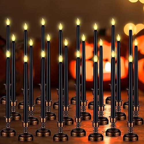 Retisee 24 Pcs Christmas Candles with Base Flickering Flameless Battery Powered Taper Candles LED Candlesticks Flame Lights for Christmas Party Decoration