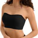 Strapless Bras for Women, S-XL, Non-Slip Silicone Padded Bandeau Bra with Free Clear Strap, Wireless Tube Top Bralette (Black, XL)