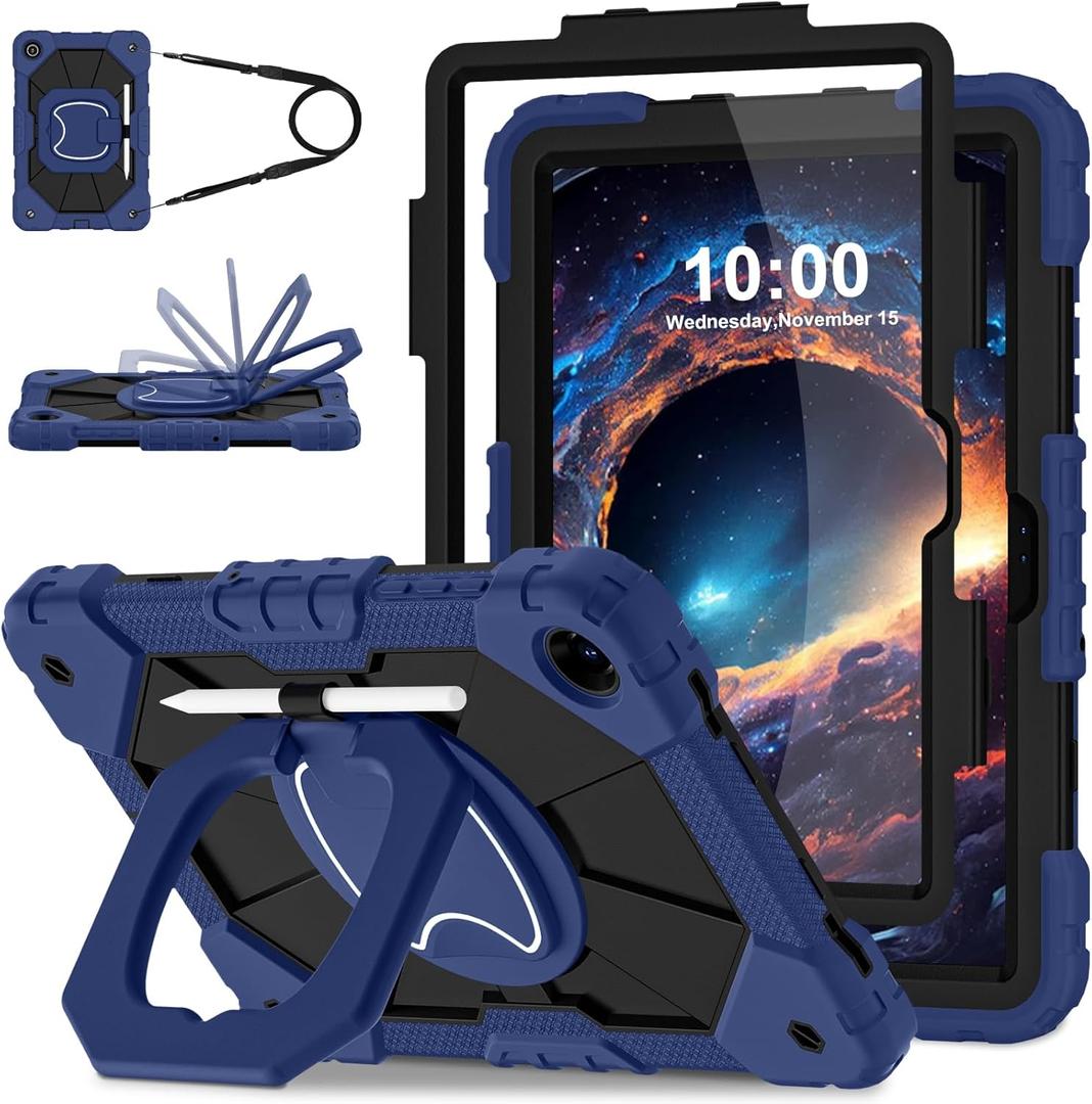 WESOROL Case for Galaxy Tab A11 Plus/A9 Plus 11 Inch,Shockproof Cover for Samsung Tablet A11+/A9+ Case with Screen Protector 360 Rotating Stand Pencil Holder Shoulder Strap,Navy Black
