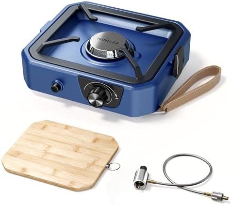 Upgraded Separate Ignition Needle WINKIZA Camping Stove with Cutting Board, Portable Propane Camp Stove with 8,000 BTU, Adjustable Burner with Piezo Ignition, Portable Gas Stove for Camping, BBQ