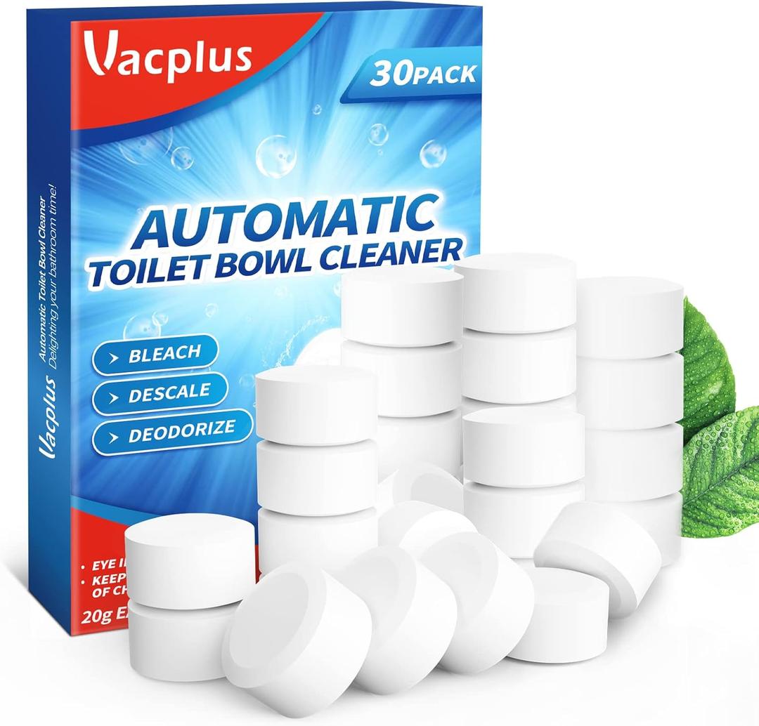 Vacplus Toilet Bowl Cleaner Tablets 30 PACK, Automatic Toilet Bowl Cleaners with Bleach for Deodorizing and Descaling, Bathroom Cleaner Against Tough Stains