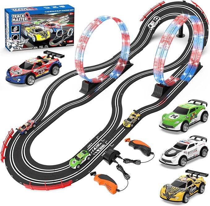 Car 
2-in-1 Slot Car Race Track Set with 4 High-Speed Cars, Electric Track, Dual Racing Game with 2 Controllers, Circular Overpass Design Featuring Flash Tracks. Toy Gift for Boys Kids Ages 4-6 6-8 8-12