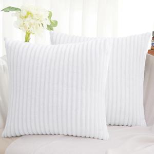 Simmore Decorative Throw Pillow Covers 18x18 Set of 2, Soft Natural Plush Flannel Double-Sided Fluffy Couch Pillow Covers for Sofa Living Room Home Decor, White