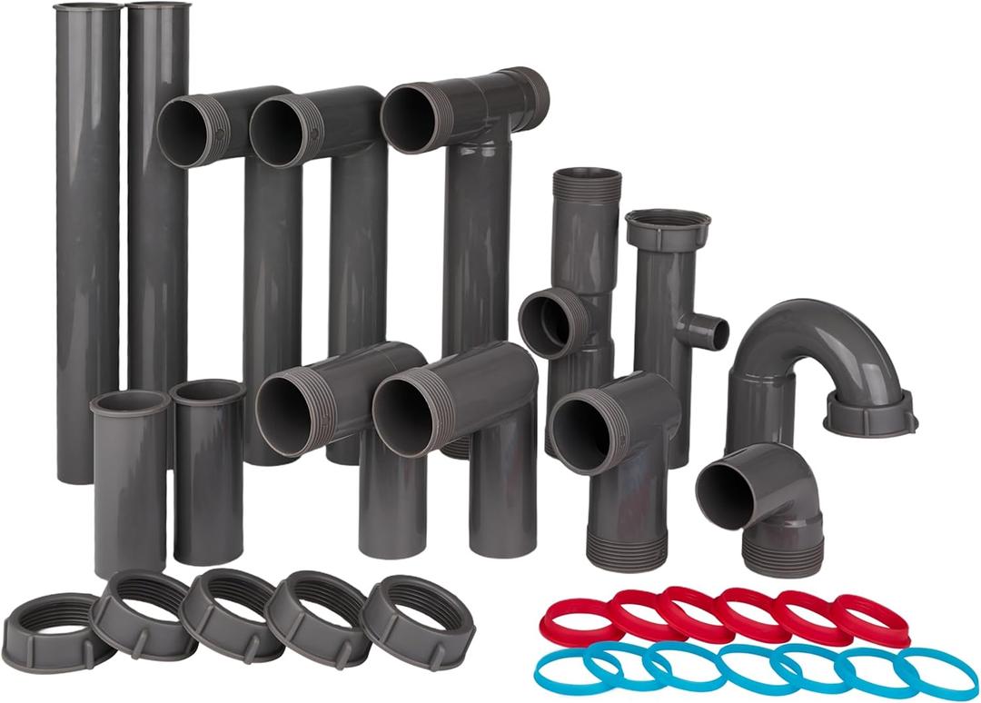 Universal 1-1/2" Kitchen Sink Drain Kit with P-Trap  Complete Plumbing Repair Kit for Most Kitchen Sinks, Includes Pipe Connectors & Installation Accessories, Easy DIY Installation