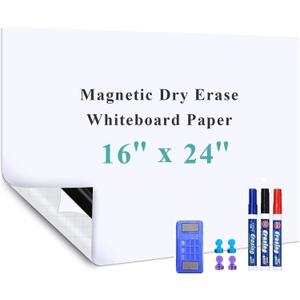 Magnetic Dry Erase Whiteboard Sticker, 16" x 24" Stick on Whiteboard for Wall, Dry Erase Board Peel and Stick for Kids, Office, Home, with Marker, Eraser and Magnets (Adhesive Backing)