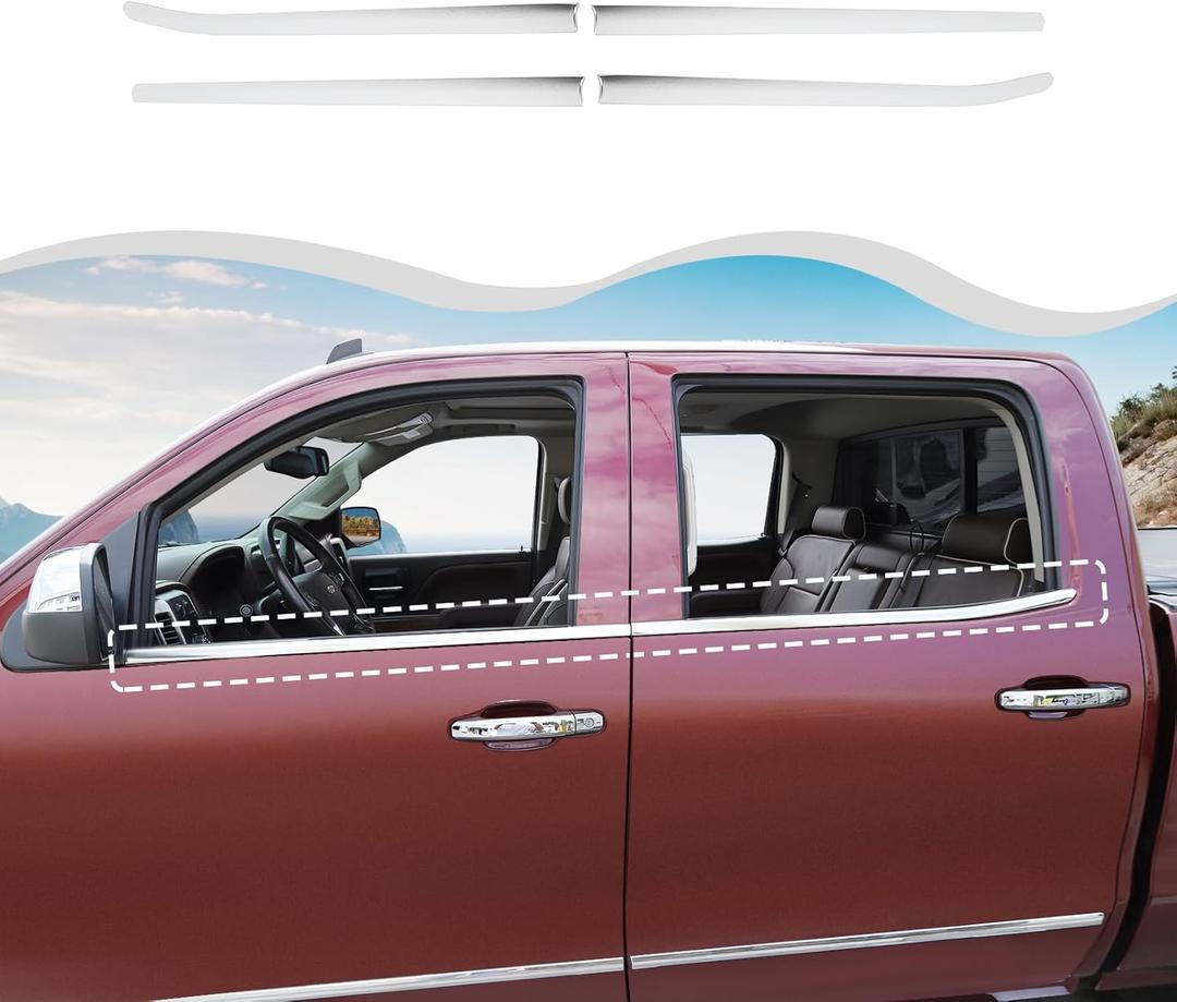 Polished Stainless Steel Chrome Window Sill Trims Compatible with Chevrolet Silverado 2019-2025 Exterior Accessory ABS 8ps(Stainless Steel,4Pcs/Set)