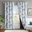 Beauoop Floral 100% Blackout Curtains 84 Inches Long 2 Panels for Bedroom Living Room Navy Blue and White Flower Patterned Room Darkening Thermal Soundproof Grommet Window Treatments Drapes, 52X84