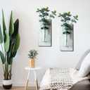 2 Pack Wood Glass Wall Vases and Plants Artificial, Indoor Wood Hanging Vase, Modern Farmhouse Wall Decor for Bathroom Office and Living Room, Farmhouse Sconces Wall Decor (White)