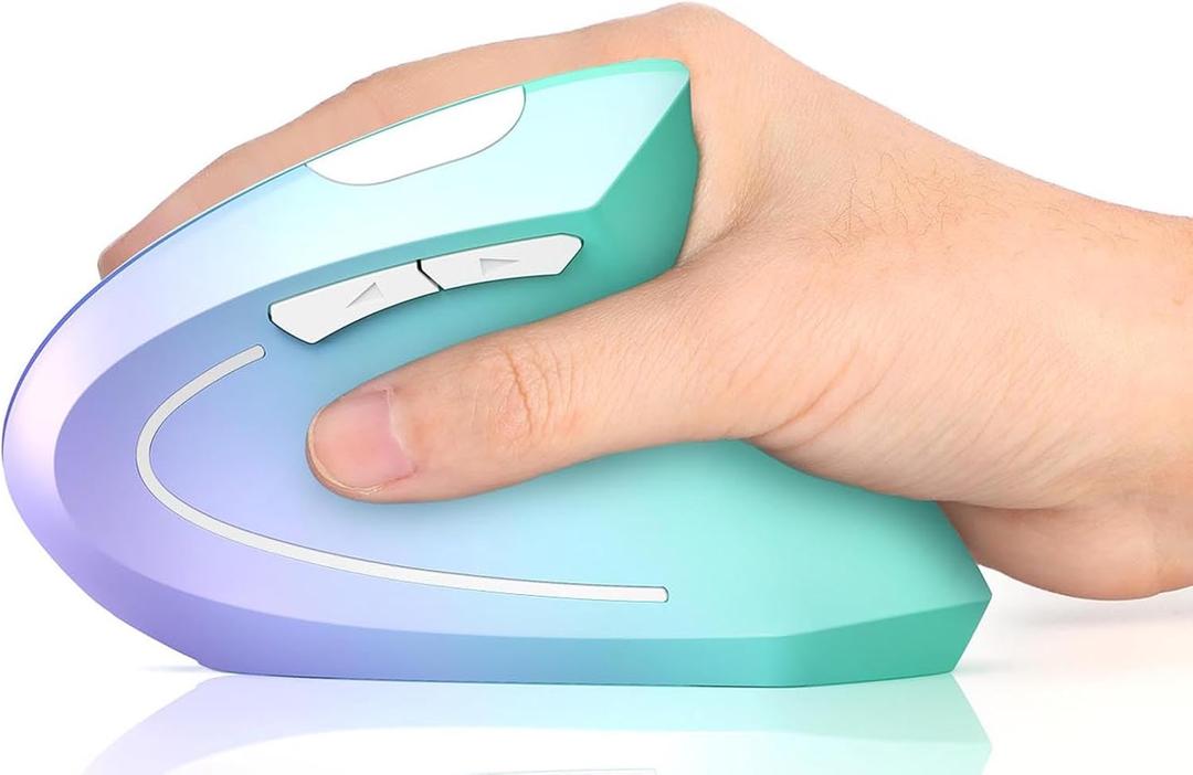 Lekvey Ergonomic Mouse, Vertical Wireless Mouse, Rechargeable 2.4G Optical Carpal Tunnel Mice: 800/1200 / 1600 DPI, 6 Buttons, for Laptop, PC, Mac, Computer, Desktop, Notebook etc, Green Purple