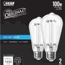 Feit Electric ST19 Vintage Edison LED Light Bulb, 100W Equivalent, Dimmable, 5000K Daylight, 1490 Lumens, E26 Base, Retro Filament Light Bulbs, 15,000-Hour Lifetime, ST19100CL/950CA/2, 2 Pack