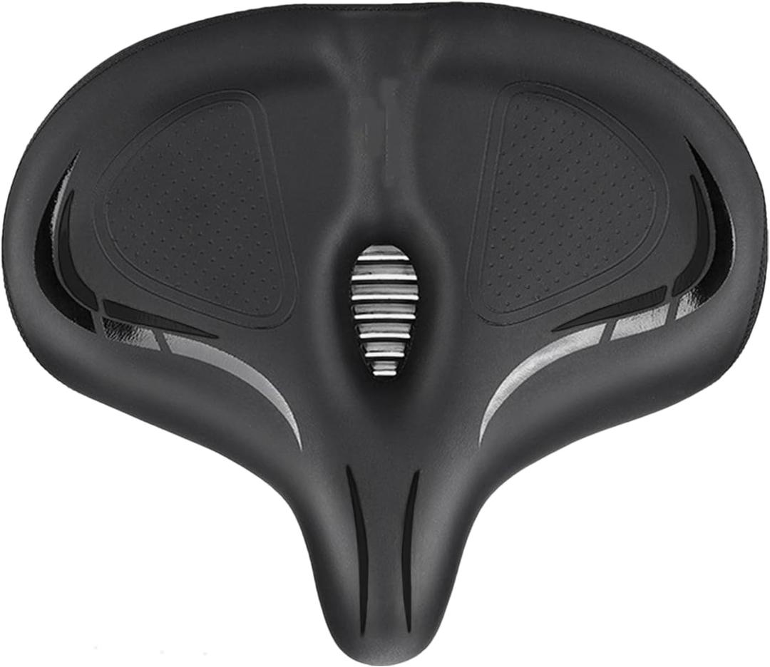 Comfort Bike Seat - Leather 33x30x6cm | Padded Gel Cover for Exercise | Hollow Cushion Design Bike Seat Cushion for Road Bikes, Mountain Bikes, Folding Biks, and City (Black)