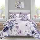Luxudecor Floral Comforter Set Queen Size 7 Piece, Purple Flower Bed in a Bag, Elegant Floral Comforter with Sheet Set, Soft Microfiber Bedding Set for All Season (Purple, 90"x90")