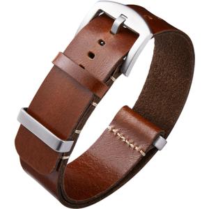BINLUN Leather Watch Band Crazy Horse Oiled Leather Watch Straps 18mm 19mm 20mm 21mm 22mm 24mm Replacement One-Piece Watchbands for Men and Women Silver & Black Buckle