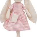 15" Bunny Stuffed Animal for Girls, Plush Toy Doll -Wearing Pink Plaid Dress,Cute Doll Set Dress Up for 3 4 5 Year Old Girl - Gift for Little Girl, Birthday, Easter,Christmas