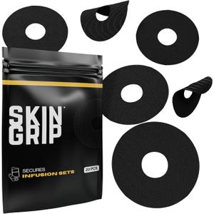 Skin Grip Universal Adhesive Patches for CGM and Insulin Pumps with Cutout (20-Pack), 0.8-Inch Hole, Waterproof & Sweatproof for 10-14 Days, Glucose Monitor Patch, Diabetic Sensor Cover, Black