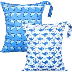 Shappy 2 Pcs Large Travel Laundry Bag Washable Waterproof Wet Dry Large Dirty Clothes Bag Bathing Workout (Shark)